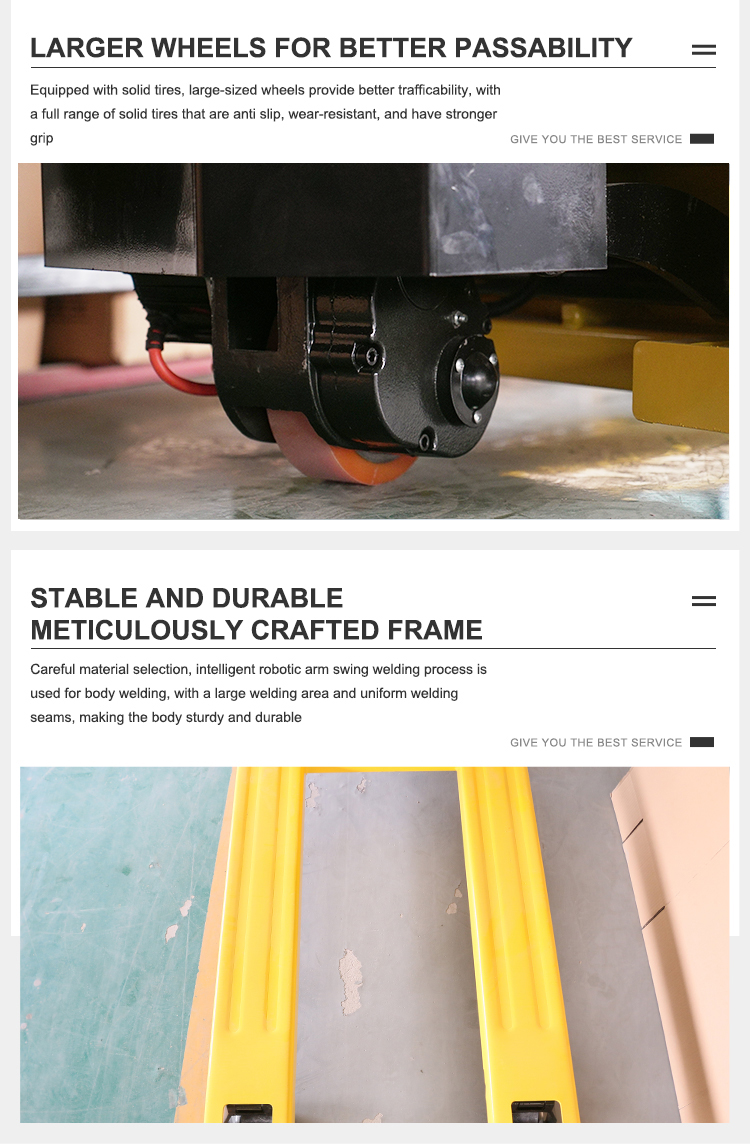 Pallet truck wheel and welded frame details