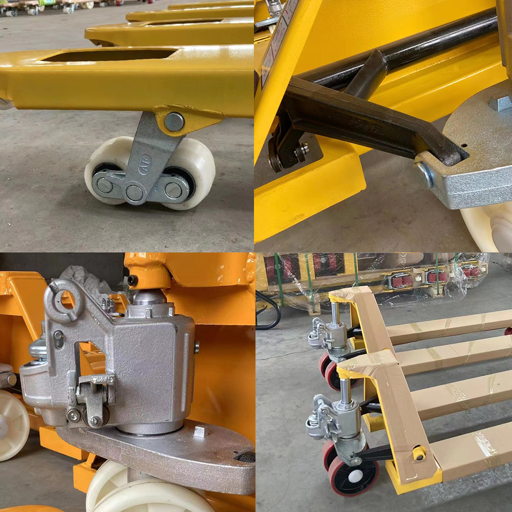 Supplier pallet truck fork wheel and hydraulic assembly views